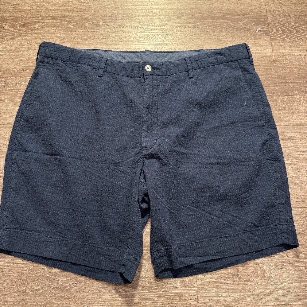 Polo Ralph Lauren Shorts Mens 38 Blue Seersucker Cotton Preppy Flat Front Pocket